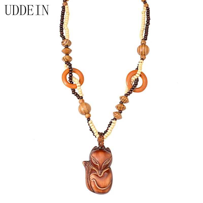 Ethnic Fish Pendant Ebony Wood Statement Necklace for Women