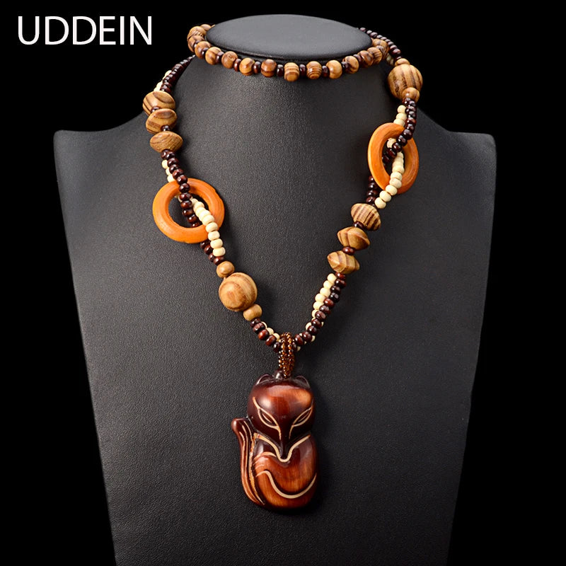 Ethnic Fish Pendant Ebony Wood Statement Necklace for Women