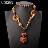 Ethnic Fish Pendant Ebony Wood Statement Necklace for Women