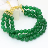 Vintage Green Chalcedony Jades Bracelet 3 Rows 7.5inch