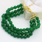 Vintage Green Chalcedony Jades Bracelet 3 Rows 7.5inch