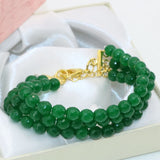 Vintage Green Chalcedony Jades Bracelet 3 Rows 7.5inch