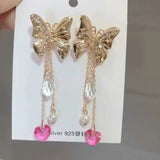 Vintage Fairy Bow Drill Pearl Powder Tassel Earrings