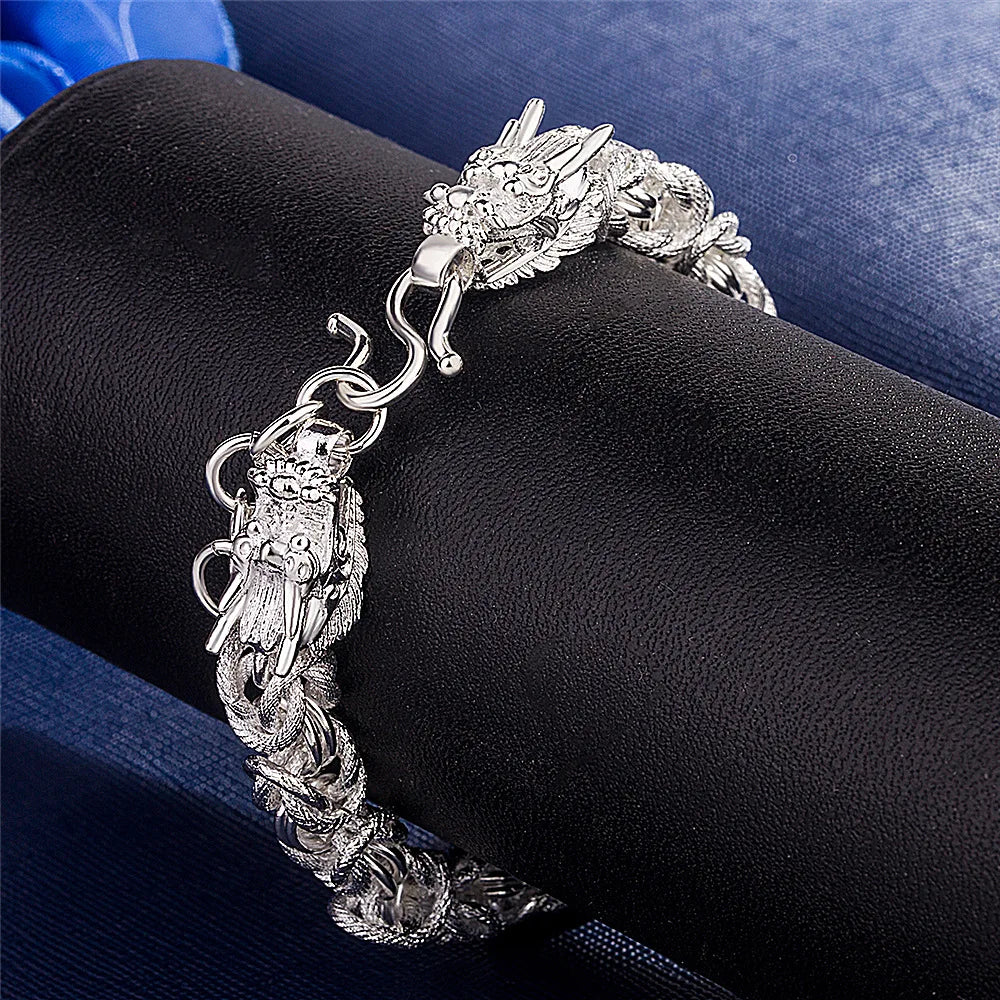Vintage Dragon Chain Bracelet for Men Silver Bangle Jewelry