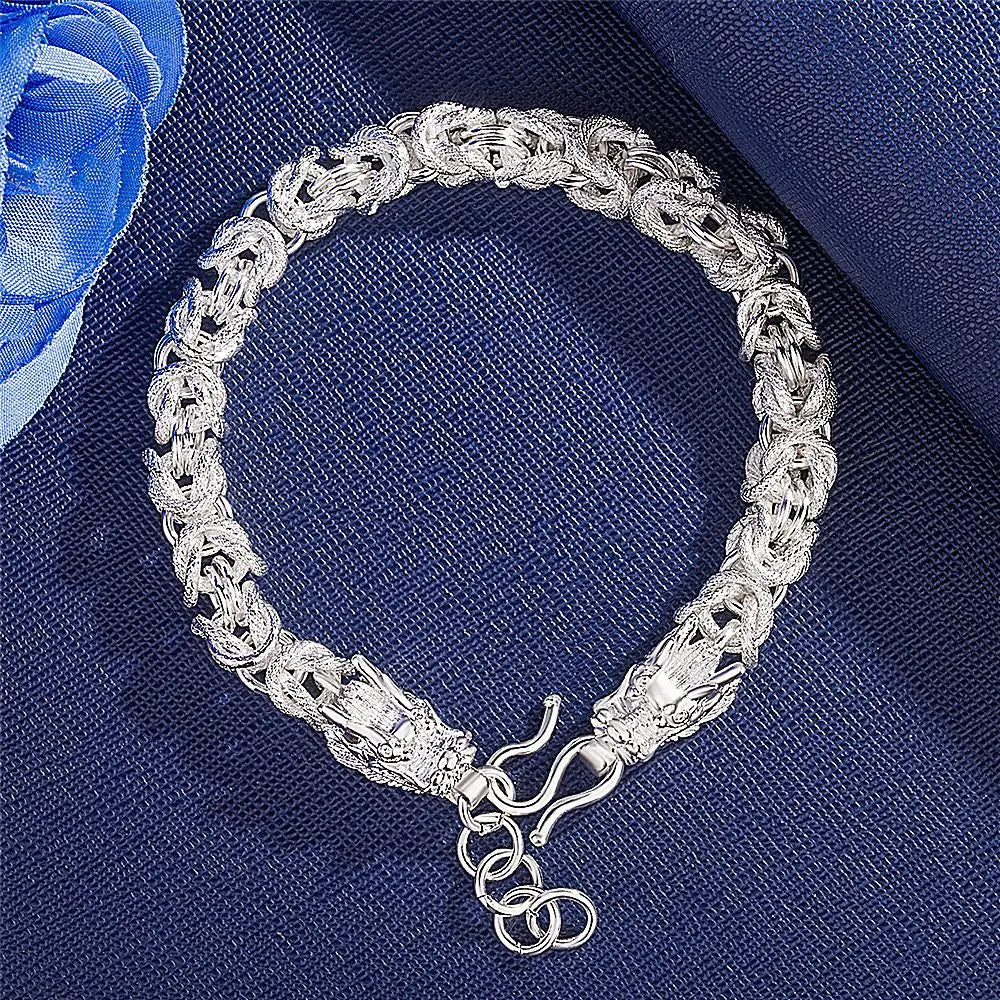 Vintage Dragon Chain Bracelet for Men Silver Bangle Jewelry