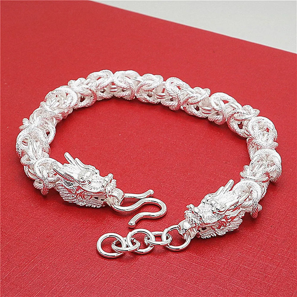 Vintage Dragon Chain Bracelet for Men Silver Bangle Jewelry