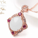 Vintage Jade Zircon Diamonds Pendant Necklace 18K Rose Jewelry