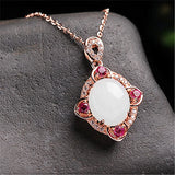 Vintage Jade Zircon Diamonds Pendant Necklace 18K Rose Jewelry