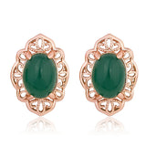 Vintage Flower Carving Green Jade Earrings
