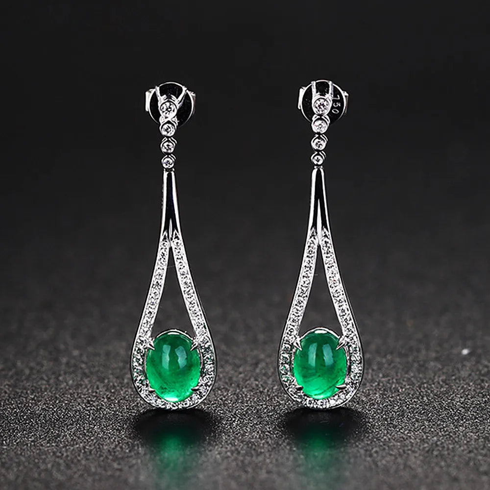 Vintage Green Crystal Zircon Diamonds Jade Emerald Gemstones Drop Earrings