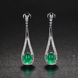 Vintage Green Crystal Zircon Diamonds Jade Emerald Gemstones Drop Earrings