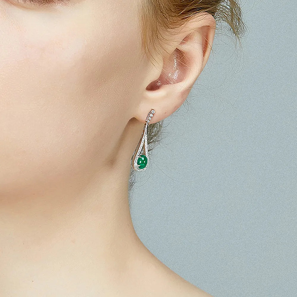 Vintage Green Crystal Zircon Diamonds Jade Emerald Gemstones Drop Earrings