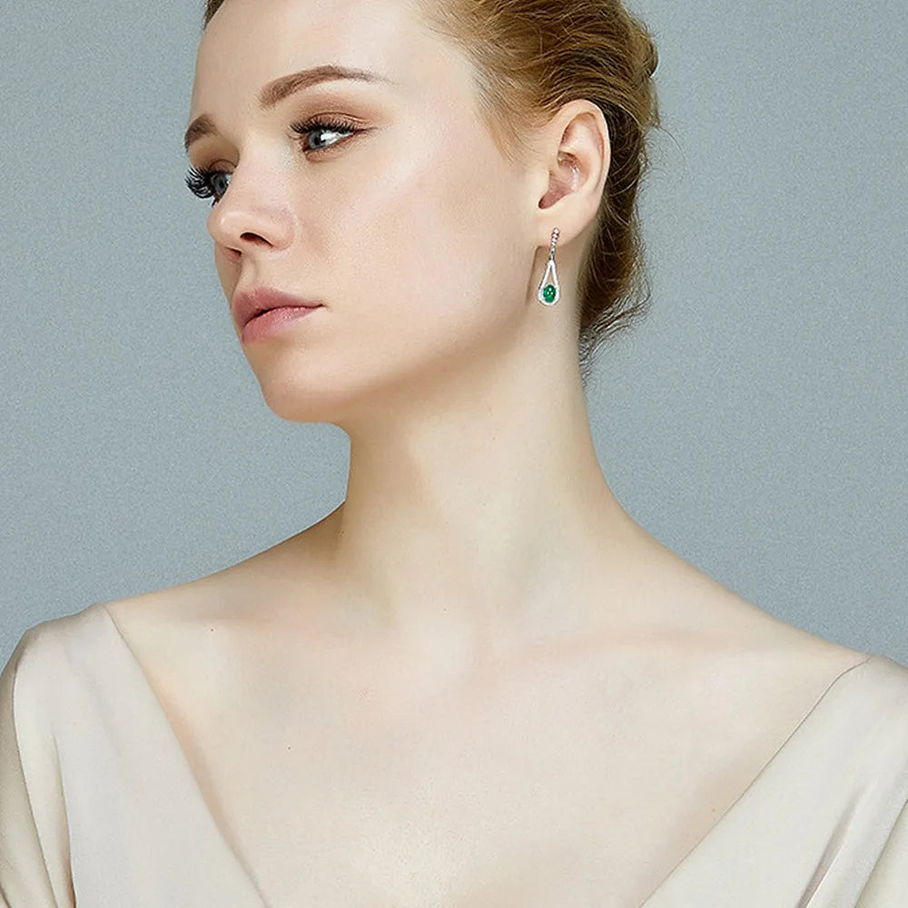 Vintage Green Crystal Zircon Diamonds Jade Emerald Gemstones Drop Earrings