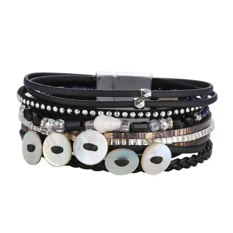 Vintage Hand-Knitted Shell Pearl Bracelet National Wind-Woven Multi-Layer