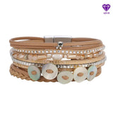 Vintage Hand-Knitted Shell Pearl Bracelet National Wind-Woven Multi-Layer