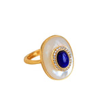 Vintage Lapis Lazuli Engagement Ring Adjustable Fritillaria Oval Rings