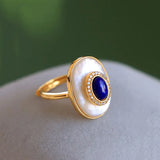 Vintage Lapis Lazuli Engagement Ring Adjustable Fritillaria Oval Rings