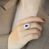 Vintage Lapis Lazuli Engagement Ring Adjustable Fritillaria Oval Rings