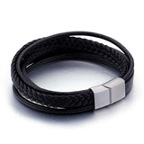 Vintage Leather Bracelet Multi-Layer Stainless Steel Braided Men's Jewelry
