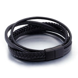 Vintage Leather Bracelet Multi-Layer Stainless Steel Braided Men's Jewelry