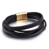 Vintage Leather Bracelet Multi-Layer Stainless Steel Braided Men's Jewelry