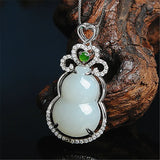 Vintage Gourd Jade Zircon Diamond Pendant Necklace for Women