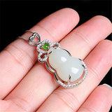 Vintage Gourd Jade Zircon Diamond Pendant Necklace for Women
