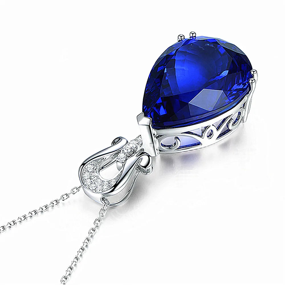 Vintage Crystal Sapphire Gemstones Pendant Necklace Silver Choker Jewelry