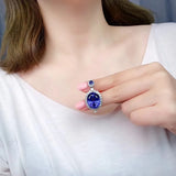 Vintage Crystal Sapphire Gemstones Pendant Necklaces for Women Silver Jewelry