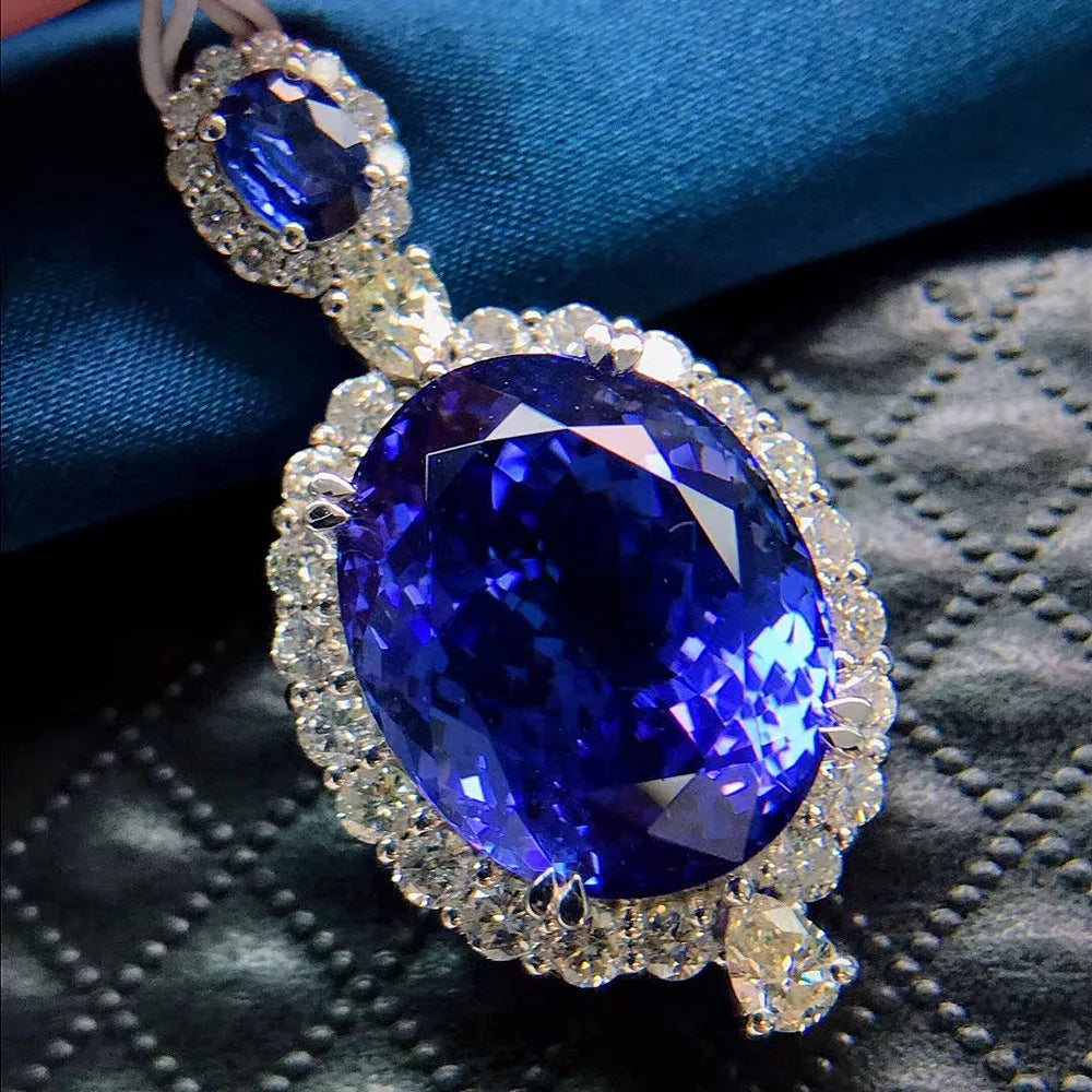 Vintage Crystal Sapphire Gemstones Pendant Necklaces for Women Silver Jewelry