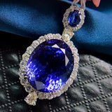 Vintage Crystal Sapphire Gemstones Pendant Necklaces for Women Silver Jewelry