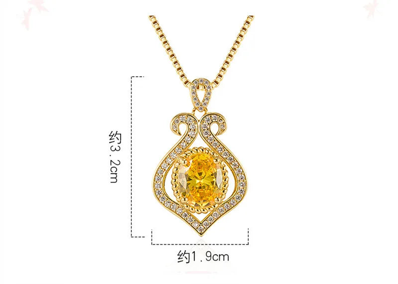 Vintage Crystal Citrine Gemstones Pendant Necklace 18k Choker Jewelry