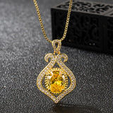 Vintage Crystal Citrine Gemstones Pendant Necklace 18k Choker Jewelry