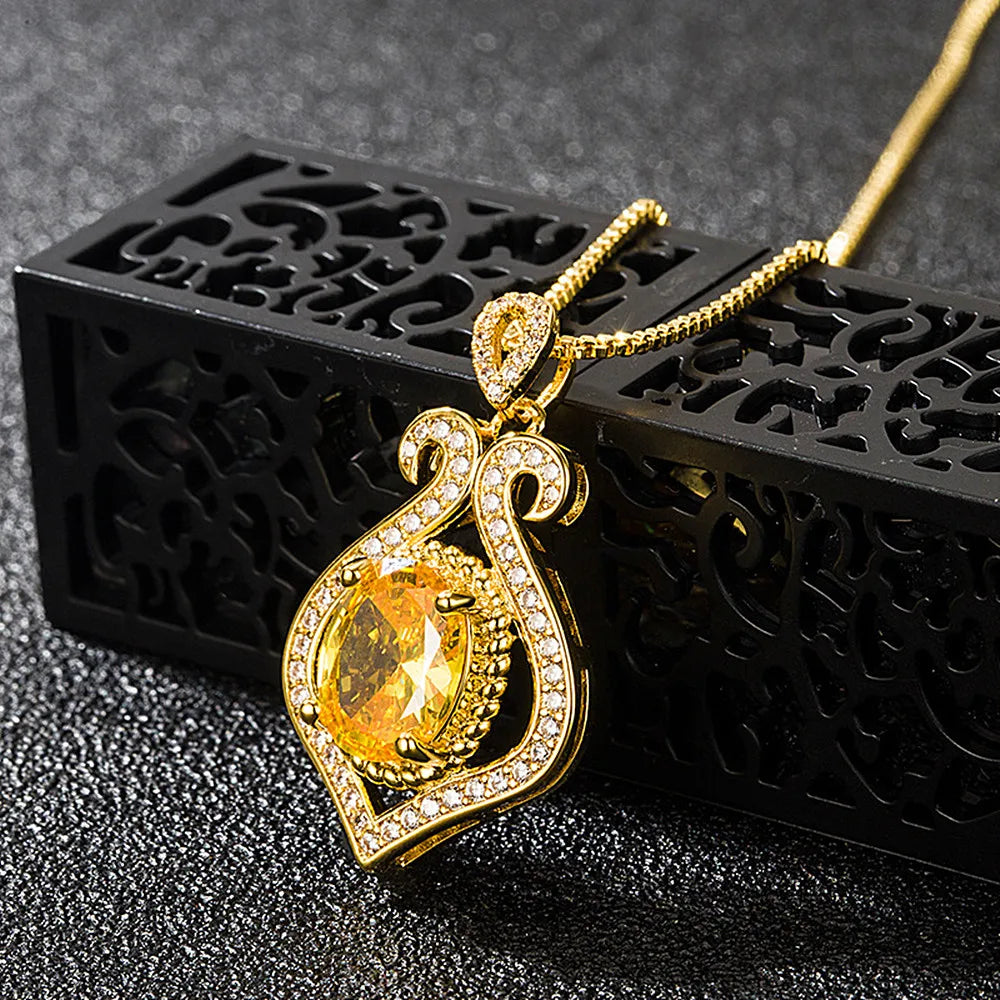 Vintage Crystal Citrine Gemstones Pendant Necklace 18k Choker Jewelry