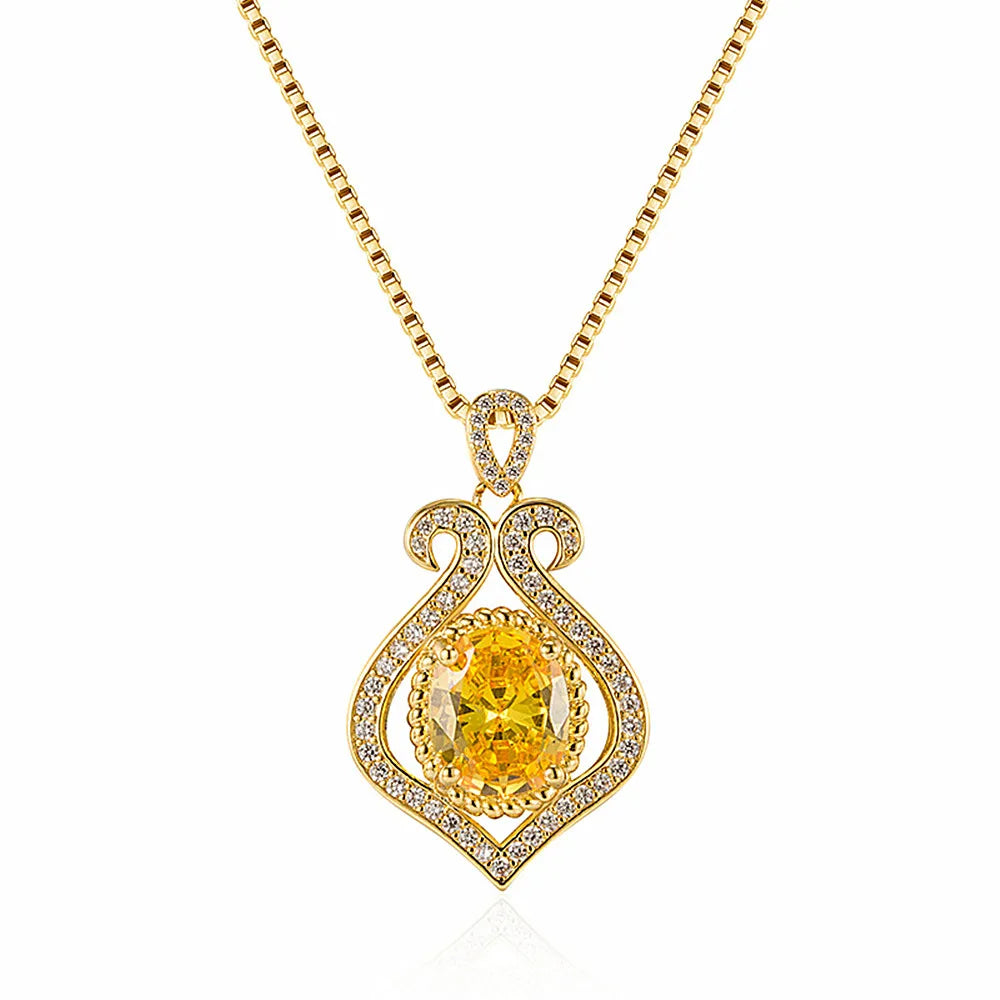 Vintage Crystal Citrine Gemstones Pendant Necklace 18k Choker Jewelry