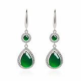 Vintage Green Jade Emerald Drop Earrings for Women Silver Agate Jewelry