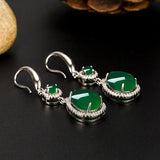 Vintage Green Jade Emerald Drop Earrings for Women Silver Agate Jewelry