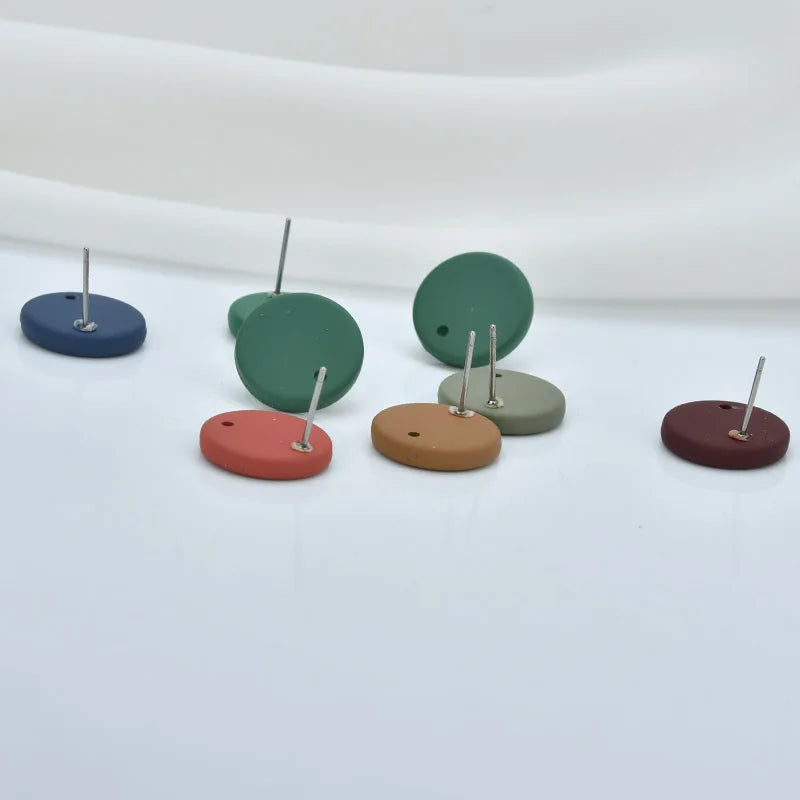 Vintage Matte Leather Resin Embossed Round Earring Accessories DIY Ear Jewelry