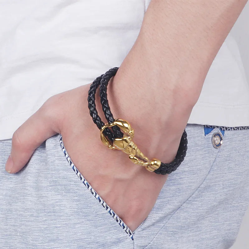 Vintage Multi-Layer Hand-Woven Leather Bracelet Titanium Steel