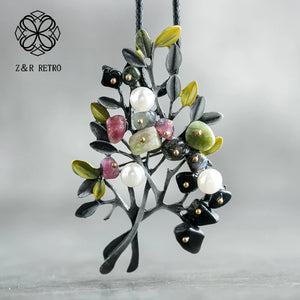 Vintage Natural Stone Tree of Life Pendant Necklace for Women