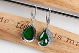 Vintage Peacock Carving Green Jade Emerald Gemstones Drop Earrings for Women
