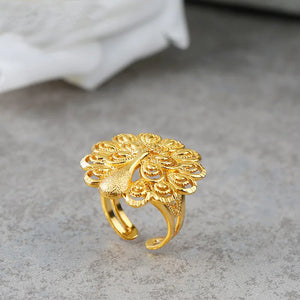 Vintage Peacock Open Screen Ring Yellow Women Opening Ring