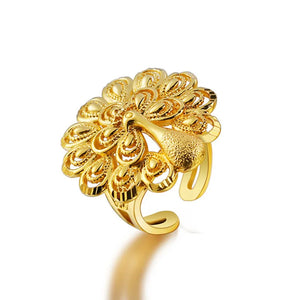 Vintage Peacock Open Screen Ring Yellow Women Opening Ring