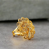 Vintage Peacock Open Screen Ring Yellow Women Opening Ring