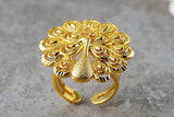Vintage Peacock Open Screen Ring Yellow Women Opening Ring
