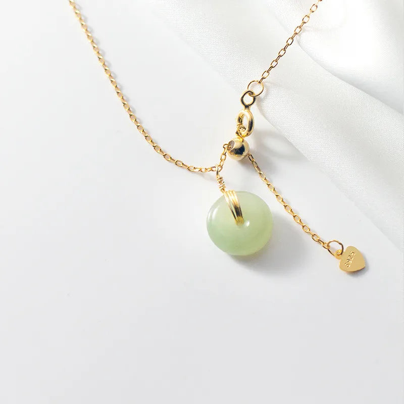 Vintage Jade Pendant Necklace 925 Silver Fine Jewelry