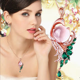 Vintage Pink Crystal Emerald Gemstone Pendant Necklace Rose Tone Jewelry