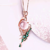 Vintage Pink Crystal Emerald Gemstone Pendant Necklace Rose Tone Jewelry