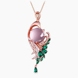 Vintage Pink Crystal Emerald Gemstone Pendant Necklace Rose Tone Jewelry