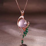 Vintage Pink Crystal Emerald Gemstone Pendant Necklace Rose Tone Jewelry